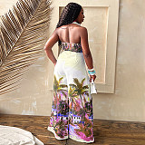 Fashion Women's printed sleeveless shirt collar wide-leg pants set YF-20158