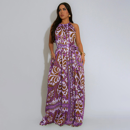 Fashion printed women sexy backless loose long jumpsuit YF-20162