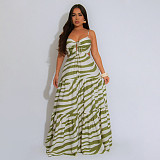 Women's sexy lace big swing long print halter dress YF-20168