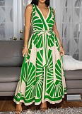 Women'S Sexy Deep V Sleeveless Printed Dress YF-20167
