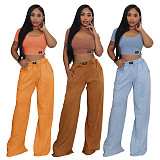 Sexy U-Neck Short Top And Wide-Leg Pants Two-Piece Set YF-10826