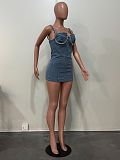 Casual Washed Denim Blue Diamond Embellished Straps Bustier Dress OD-8745