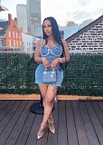 Casual Washed Denim Blue Diamond Embellished Straps Bustier Dress OD-8745