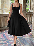 Elegant lady straps U-neck solid color maxi dress LDG-D2523324