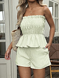 Women sexy strapless solid color flounced shorts 2 pieces sets LDG-K2529087