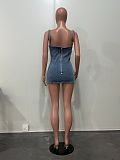 Casual Washed Denim Blue Diamond Embellished Straps Bustier Dress OD-8745
