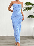 2025 Summer Sexy body-hugging solid color strapless flounced long dress LDG-D2413072