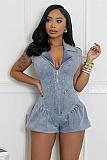 Women's Spring & Summer Sleeveless Front Zipper Denim Jumpsuit MEM-88652