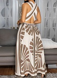 Women'S Sexy Deep V Sleeveless Printed Dress YF-20167