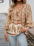 Bohemian printed lace-up long-sleeved shirt for summer 2025 LDG-K2322179