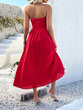 Vacation-style solid color high-waisted sleeveless halter women's long dress LDG-D2523007