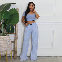 Sexy U-Neck Short Top And Wide-Leg Pants Two-Piece Set YF-10826