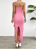 2025 Summer Sexy body-hugging solid color strapless flounced long dress LDG-D2413072