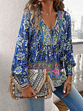 Bohemian printed lace-up long-sleeved shirt for summer 2025 LDG-K2322179