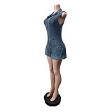 Women's Spring & Summer Sleeveless Front Zipper Denim Jumpsuit MEM-88652