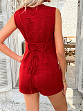 Casual solid color button cardigan vest and shorts set LDG-D2529018