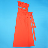 Women's solid color diagonal neck sexy strapless slit dress YF-20195