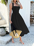 Vacation-style solid color high-waisted sleeveless halter women's long dress LDG-D2523007