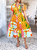 Casual Bohemian vacation high-waisted geometric color-blocking long dress LDG-D2523050