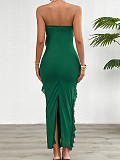 2025 Summer Sexy body-hugging solid color strapless flounced long dress LDG-D2413072
