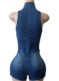 Blue New Denim Stretch Jumpsuit For Women MEM-88650