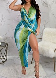 Sexy Backless Tie-dyed Satin Dress With A Slouch Neckline YF-20157