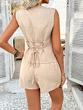 Casual solid color button cardigan vest and shorts set LDG-D2529018