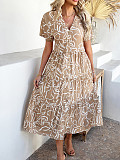 Casual Bohemian vacation high-waisted geometric color-blocking long dress LDG-D2523050