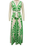 Women'S Sexy Deep V Sleeveless Printed Dress YF-20167