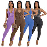 Women's wash tight sleeveless threaded jumpsuit YF-10829