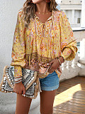 Bohemian printed lace-up long-sleeved shirt for summer 2025 LDG-K2322179