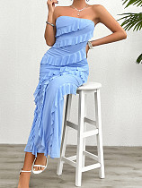2025 Summer Sexy body-hugging solid color strapless flounced long dress LDG-D2413072