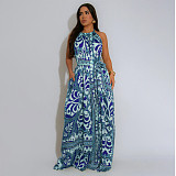 Fashion printed women sexy backless loose long jumpsuit YF-20162