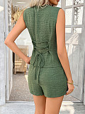 Casual solid color button cardigan vest and shorts set LDG-D2529018