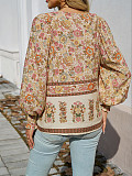 Bohemian printed lace-up long-sleeved shirt for summer 2025 LDG-K2322179