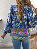 Bohemian printed lace-up long-sleeved shirt for summer 2025 LDG-K2322179