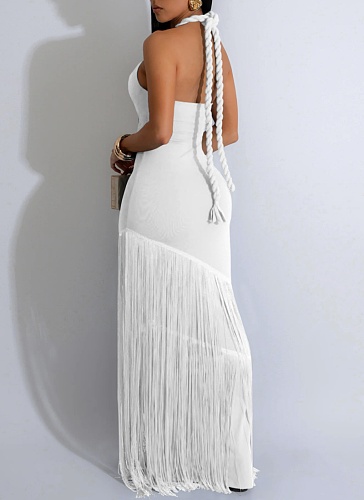 Summer Tassel Stitching Tube Top Lace-Up Dress Wholesale YF-20156