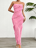 2025 Summer Sexy body-hugging solid color strapless flounced long dress LDG-D2413072