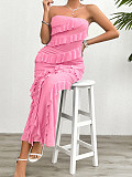 2025 Summer Sexy body-hugging solid color strapless flounced long dress LDG-D2413072