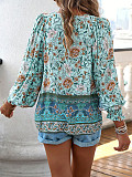 Bohemian printed lace-up long-sleeved shirt for summer 2025 LDG-K2322179