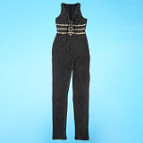 Women's wash tight sleeveless threaded jumpsuit YF-10829