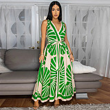 Women'S Sexy Deep V Sleeveless Printed Dress YF-20167