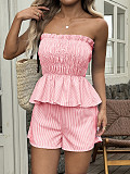 Women sexy strapless solid color flounced shorts 2 pieces sets LDG-K2529087