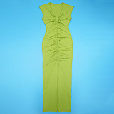 Sexy deep-V sleeveless solid color slit long bodycon dress YF-20189