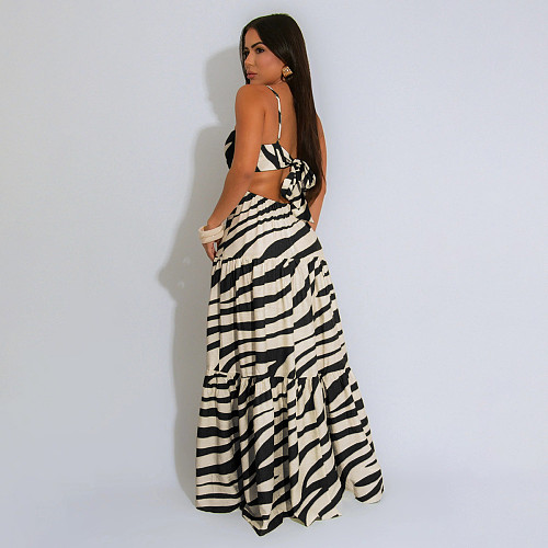 Women's sexy lace big swing long print halter dress YF-20168