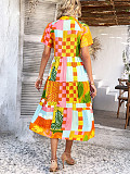 Casual Bohemian vacation high-waisted geometric color-blocking long dress LDG-D2523050