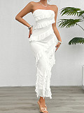 2025 Summer Sexy body-hugging solid color strapless flounced long dress LDG-D2413072