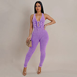 Women's wash tight sleeveless threaded jumpsuit YF-10829