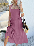 Vacation-style solid color high-waisted sleeveless halter women's long dress LDG-D2523007