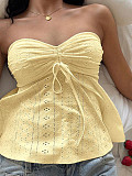 2025 Summer Vacation style women strapless sleeveless jacquard top yellow YDX-1126